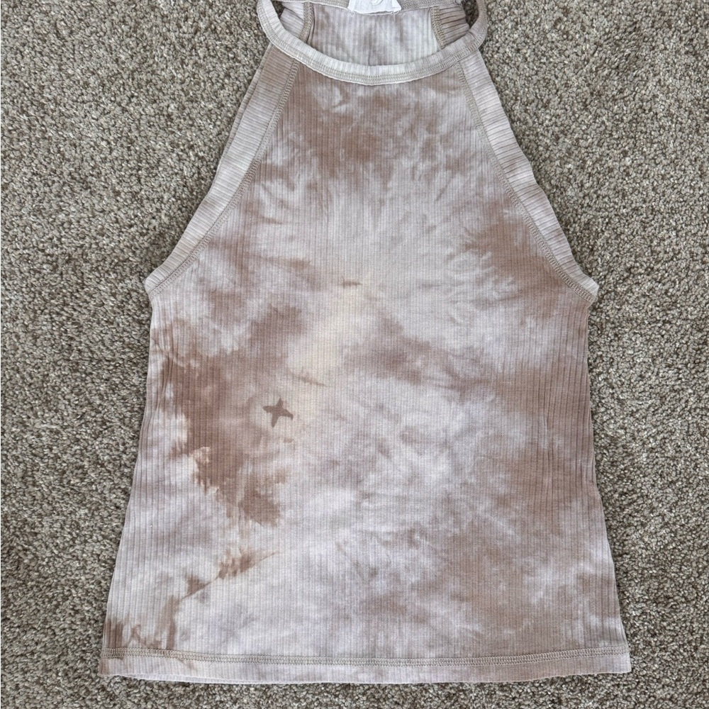 Brown and White Sleeveless Crop Tank Top